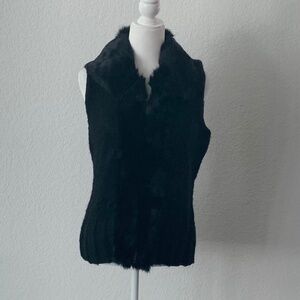 Luii Black knit & Faux fur trim collar & trim down front.